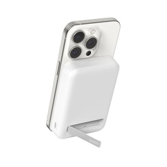 Belkin BoostCharge | Batterie externe sans fil magnétique 10K avec Qi2 + support - Blanc