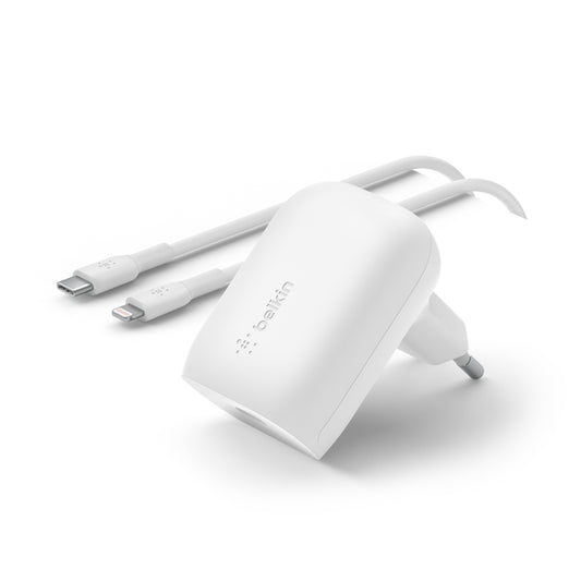 Belkin BoostCharge | Chargeur secteur USB-C PPS (30W) + câble USB-C/Lightning - 1m - Blanc