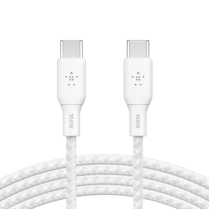 Belkin BoostCharge | gevlochten siliconen USB-C/USB-C-kabel (100W) - 3m - Wit