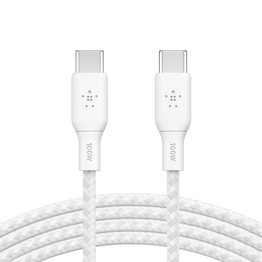 Belkin BoostCharge Flex | Câble en silicone à gaine tressée USB-C/USB-C (100W) - 3m - Blanc