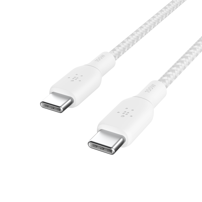 Belkin BoostCharge | gevlochten siliconen USB-C/USB-C-kabel (100W) - 3m - Wit