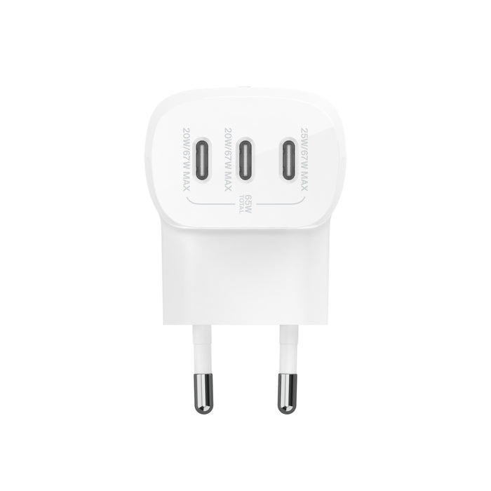 Belkin BoostCharge | 3-poorts USB-C wandlader met PPS (67 W) + USB-C/USB-C-kabel - Wit