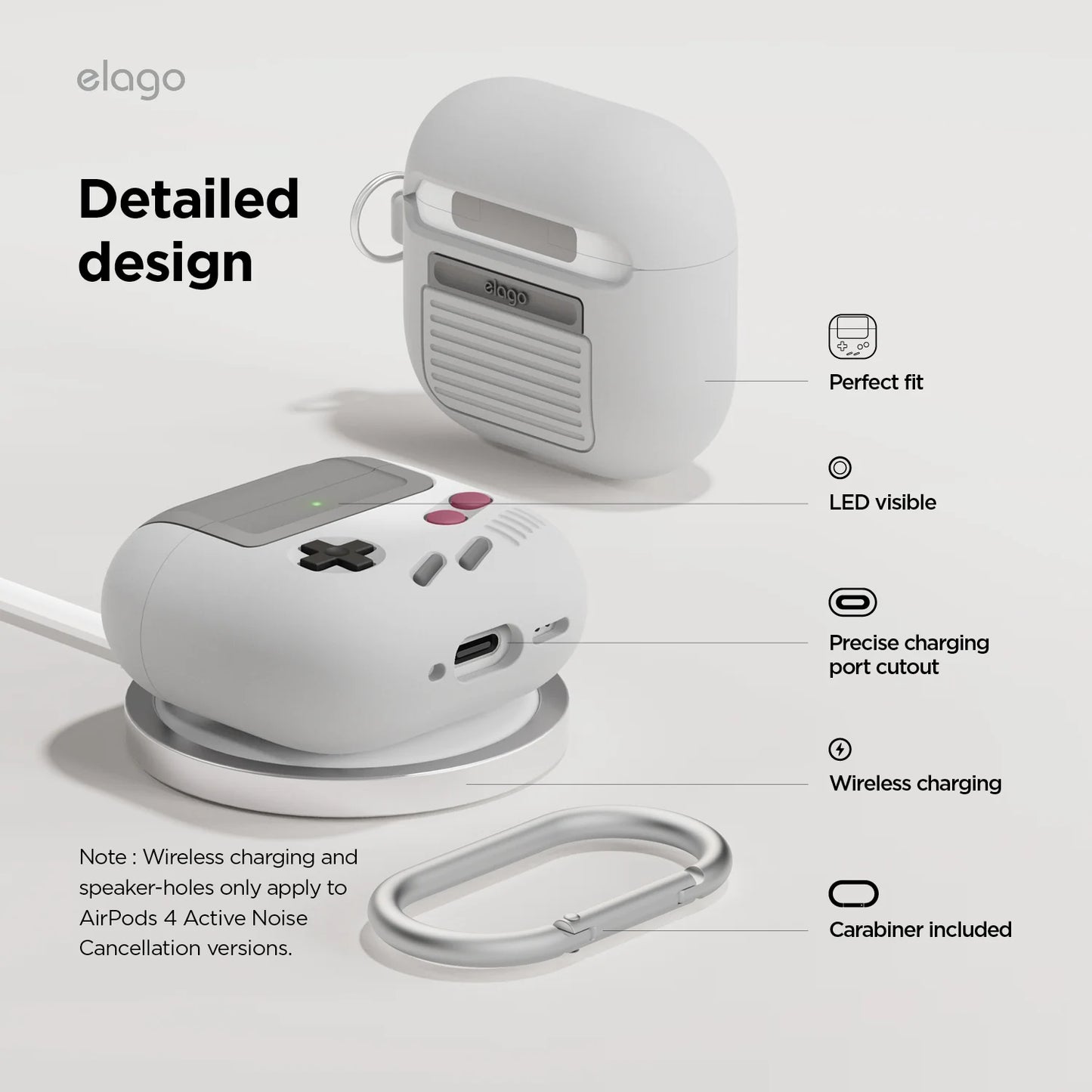 Elago Gameboy Hang Case pour AirPods 4 - Gris clair