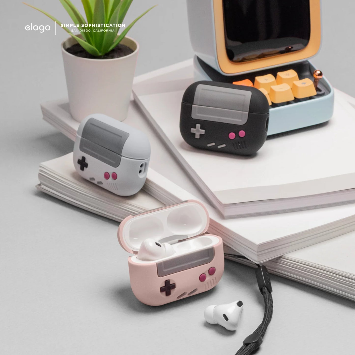 Elago Gameboy Hang Case pour AirPods Pro (2e gén.) - Gris