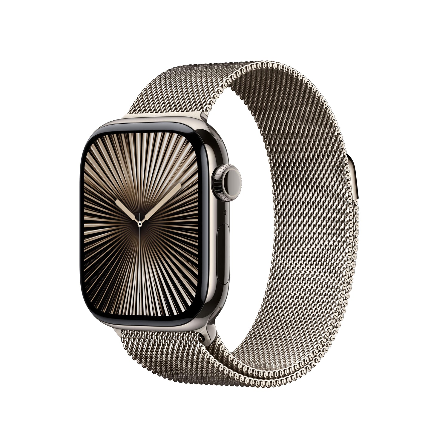 Apple Watch Series 10 (GPS + Cellular) • Boîtier en titanium naturel de 42 mm • Bracelet Milanais Naturel