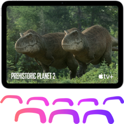 Un iPad montrant une scène de la série Planète préhistorique disponible sur Apple TV+
