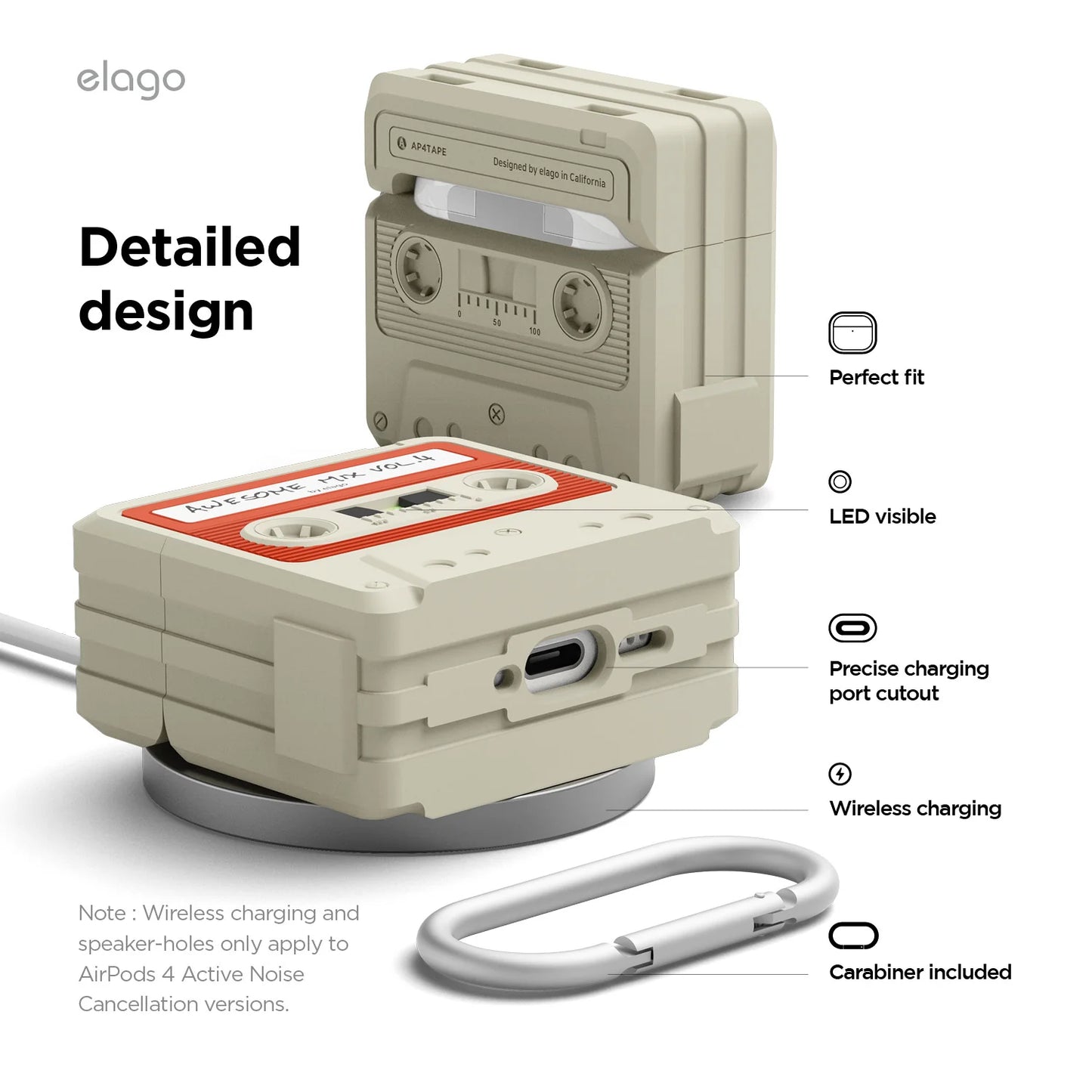 Elago Cassette Tape Hang Case pour AirPods 4 - Beige