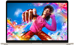 Écran de MacBook Air avec une image colorée illustrant la gamme de couleurs et la résolution de l’écran Liquid Retina