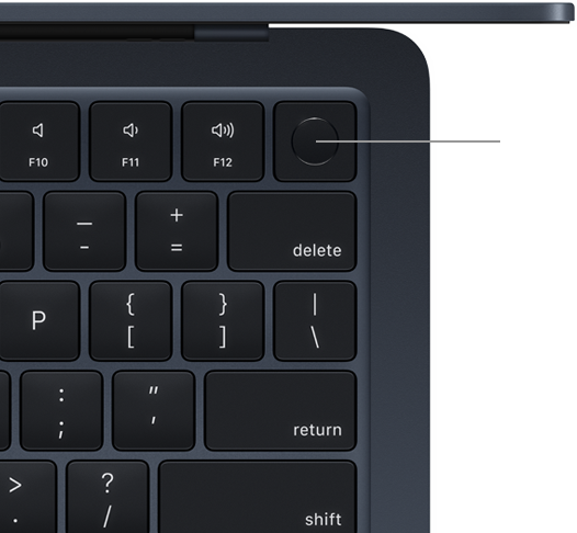 Clavier du MacBook Air avec Touch ID vu d’en haut