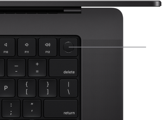 Clavier du MacBook Pro avec Touch ID vu d’en haut