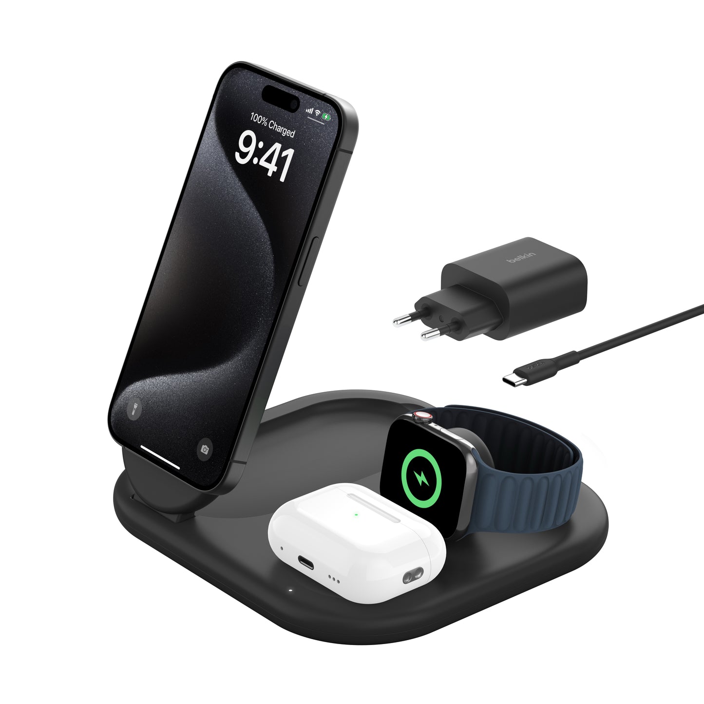 Belkin BoostCharge Pro | 3-in-1 magnetisch draadloos laadstation met Qi2 (15 W) - Zwart