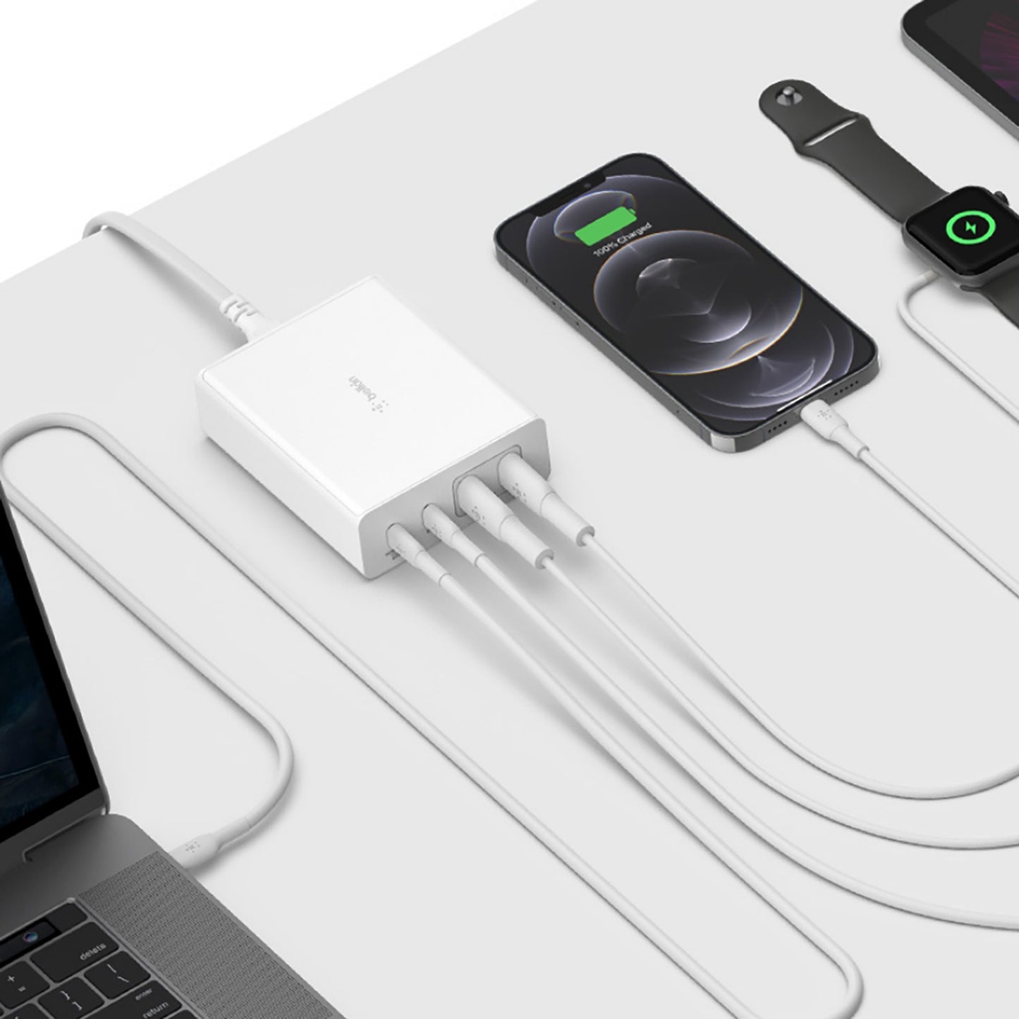 Belkin BoostCharge Pro | Chargeur GaN 4 ports (108W) - Blanc