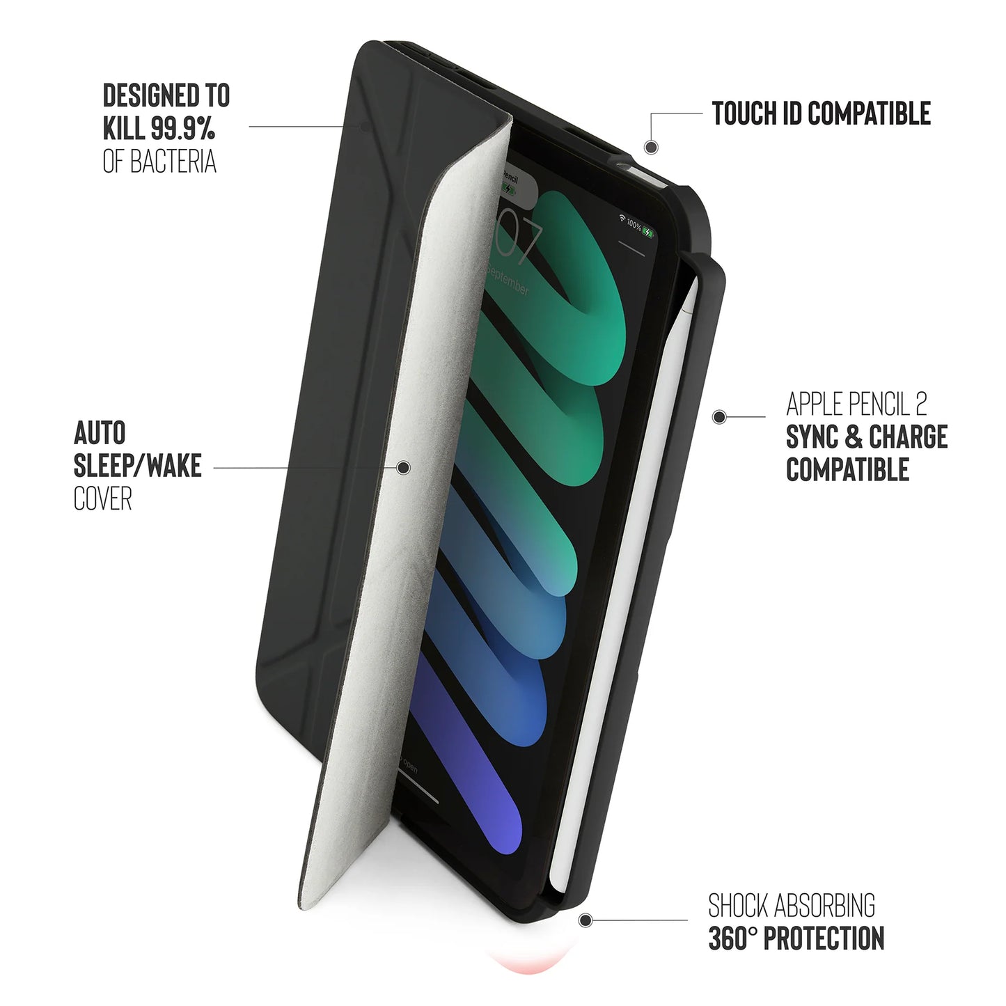 Origami Pencil Case pour iPad mini 8,3 pouces (6e gén.) - Noir