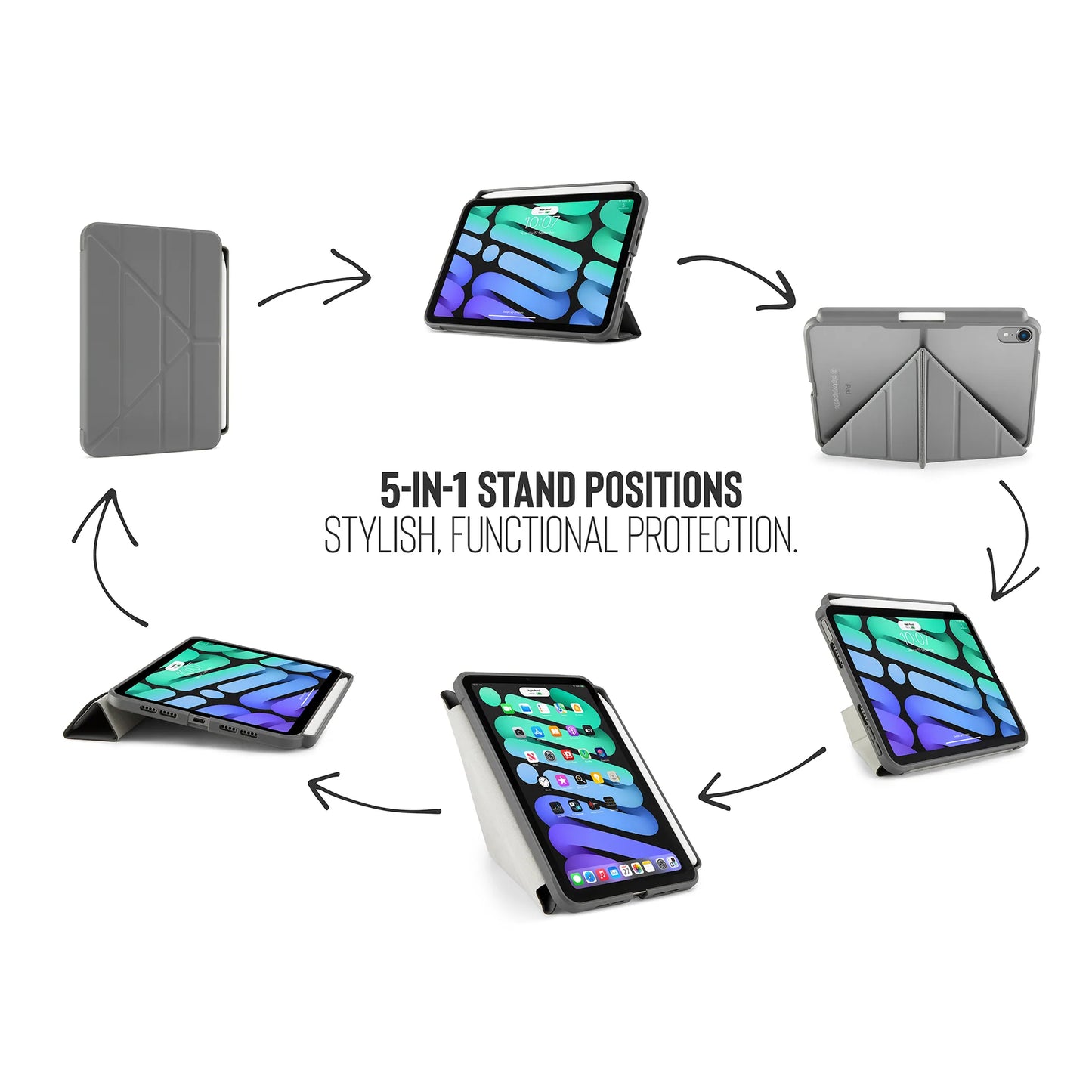 Origami Pencil Case pour iPad mini 8,3 pouces (6e gén.) - Gris foncé