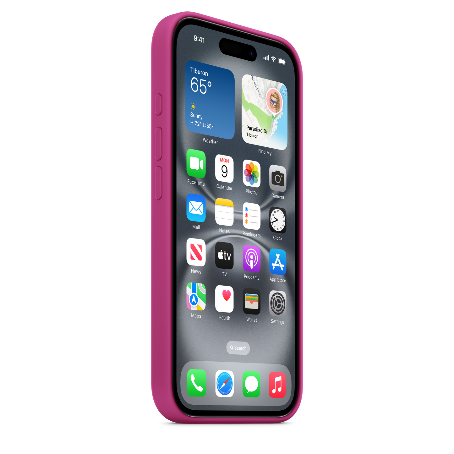 Coque en silicone avec MagSafe pour iPhone 16 - Fuchsia